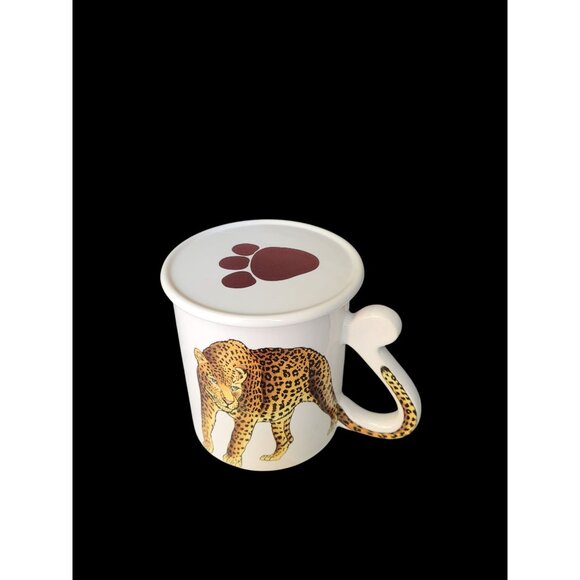 Vintage Leopard Collector Ceramic Mug With Lid By Action Japan E James - Picture 2 of 6